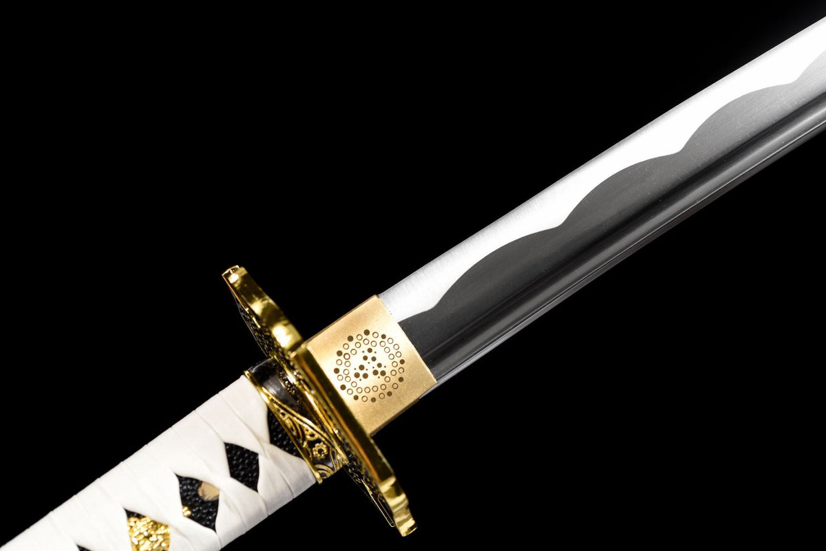 The Devil May Cry Yamato Katana, showing the white handle wrap and gold-accented fittings