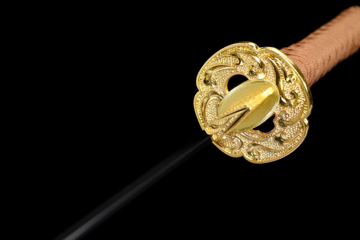 Reverse view of the six-lobed alloy tsuba and habaki