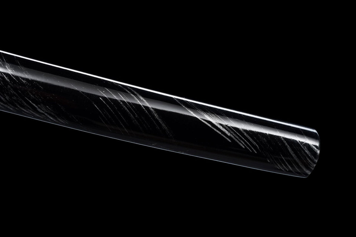 Black lacquered wood scabbard with silver-grey diagonal brushstrokes