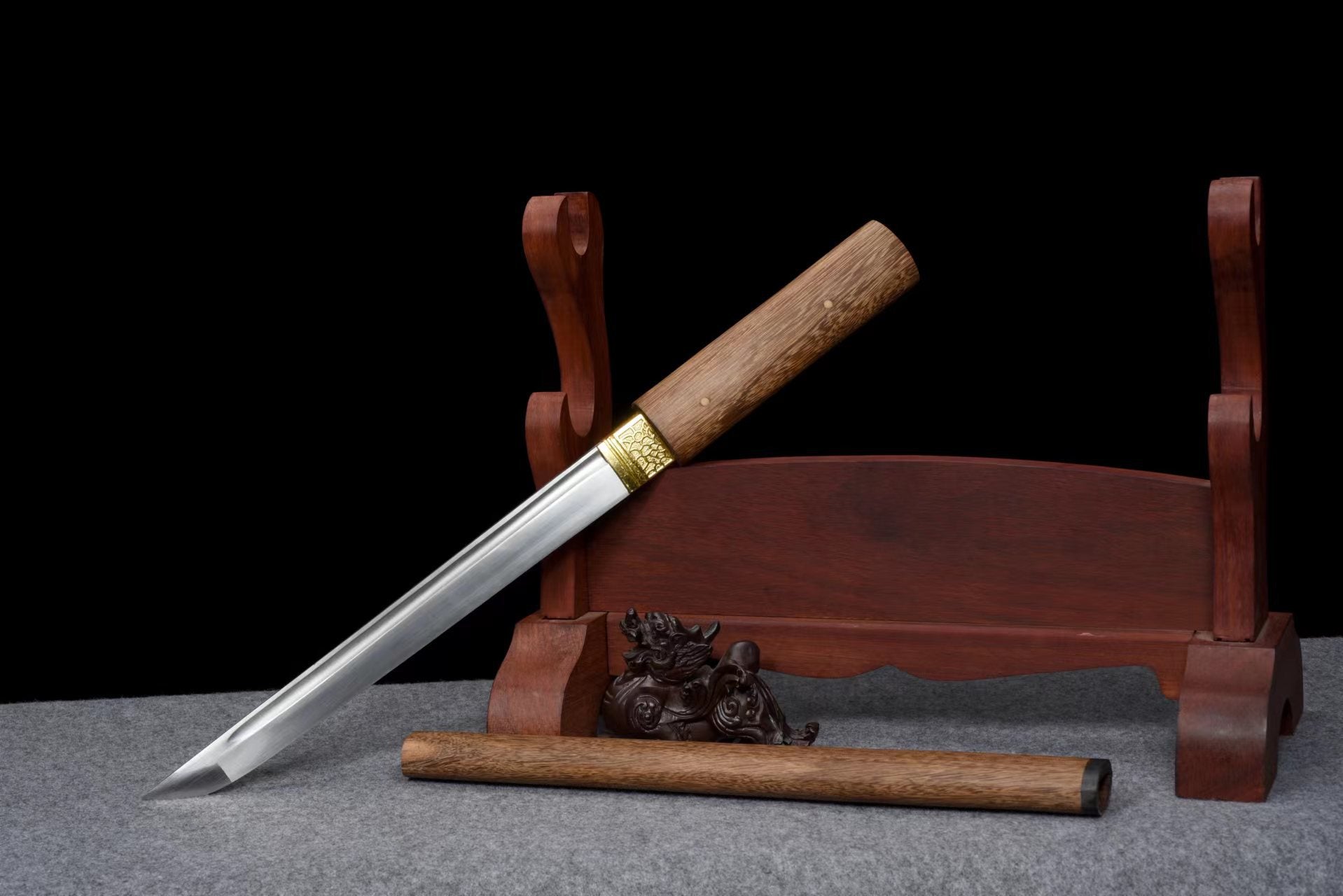 Ebony Straight Tanto with matching saya and gold-tone fittings