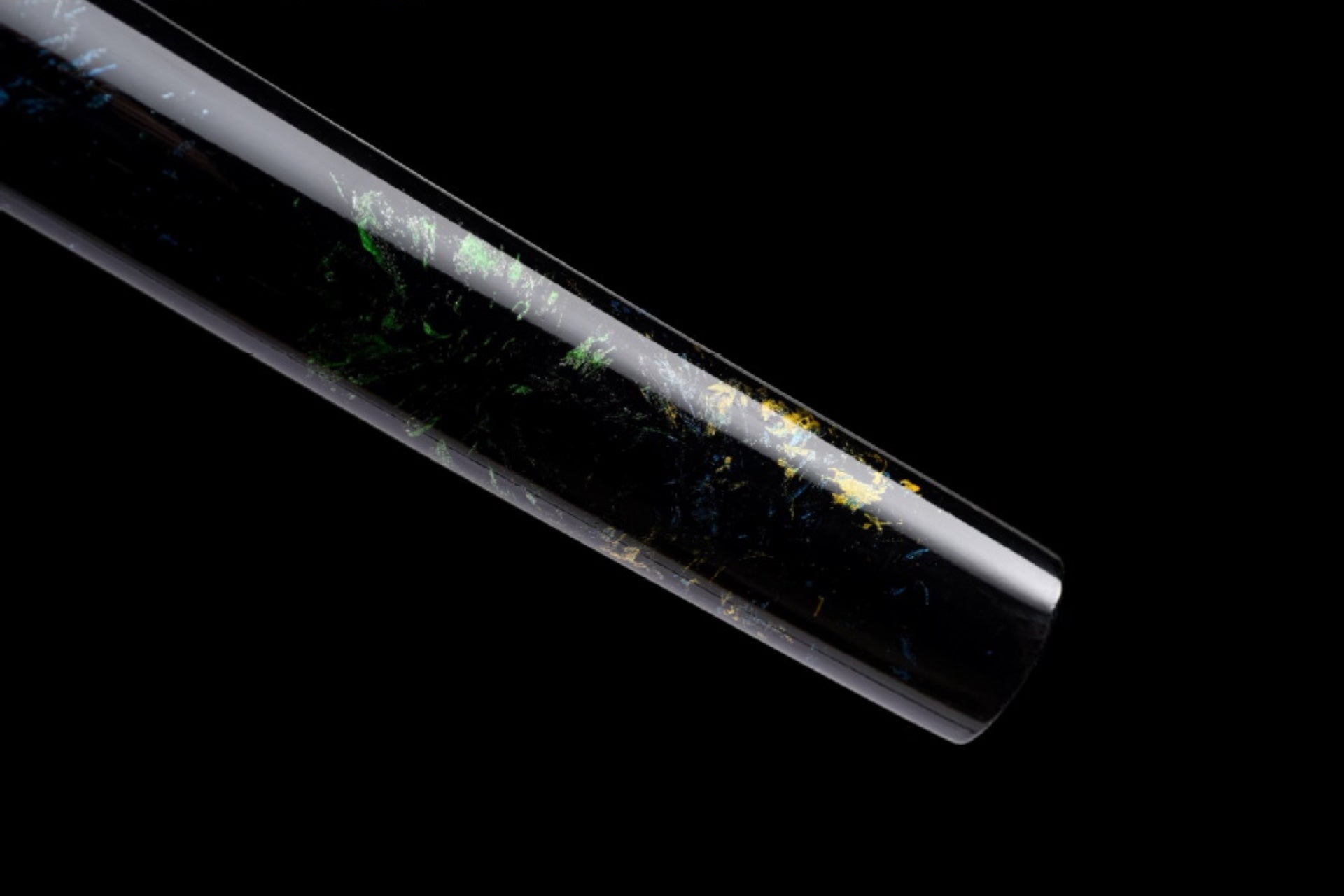 Gloss black saya with blue green and gold splatter-style pattern