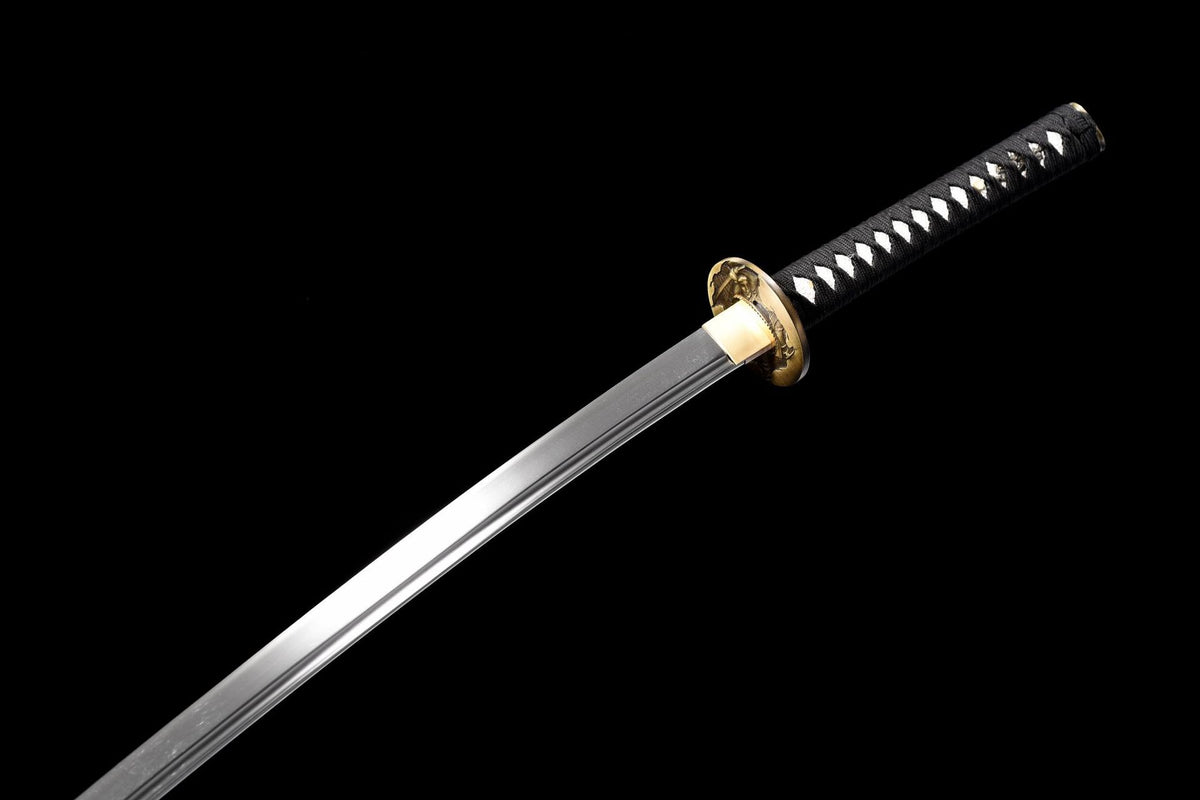 Full unsheathed Inkstorm Samurai Katana with curved 1045 carbon steel blade