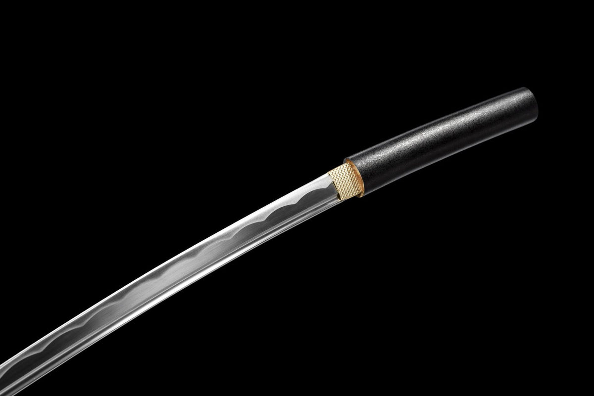 Black Shirasaya Katana blade partially drawn from its saya