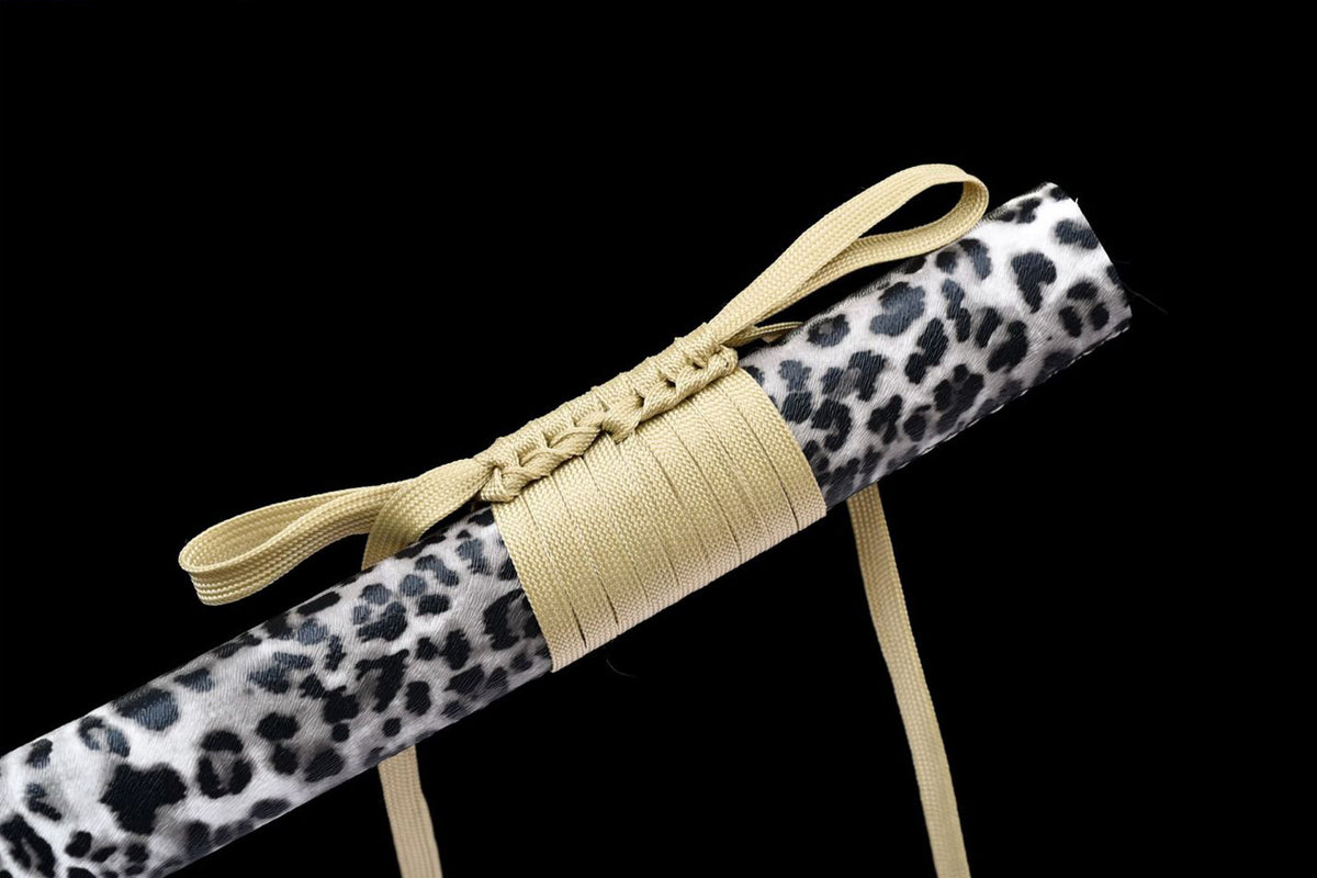 Ivory sageo and decorative wrap on leopard-pattern PU leather saya