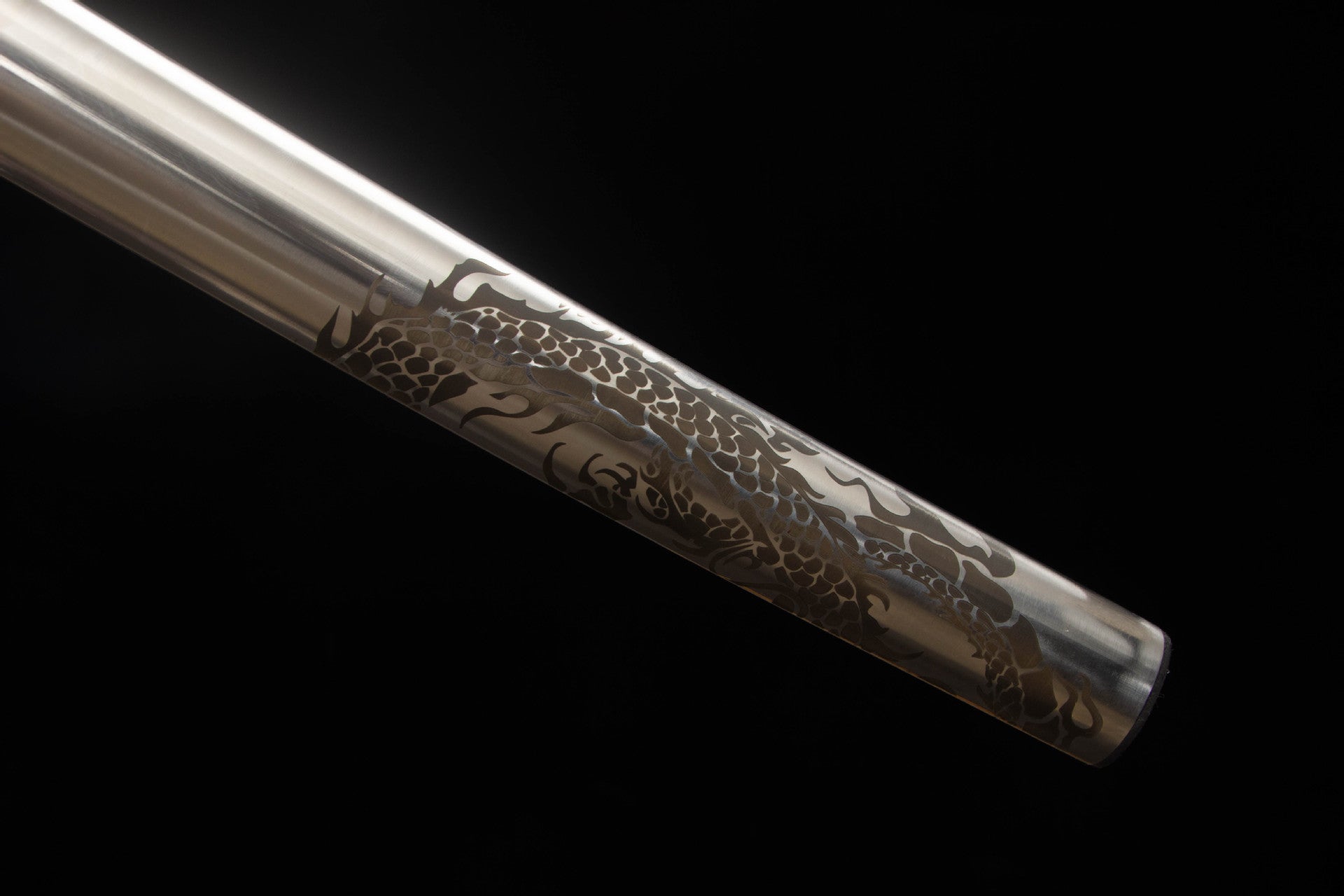 Polished silver dragon saya detail on Mirror Dragon Katana