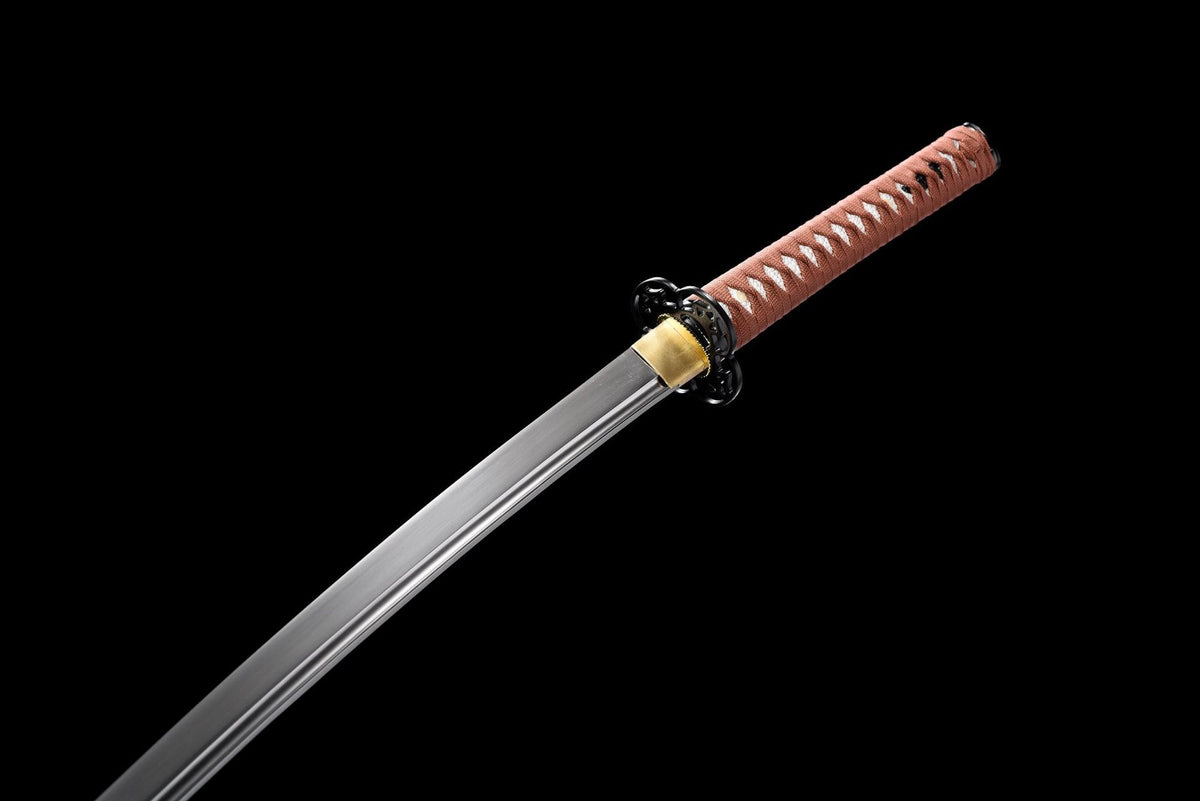 Russet-wrapped katana tsuka and grooved carbon steel blade