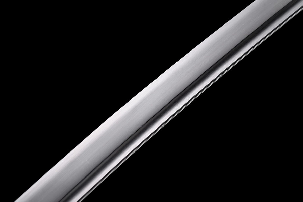 Close-up of the polished 1045 carbon steel blade and bo-hi