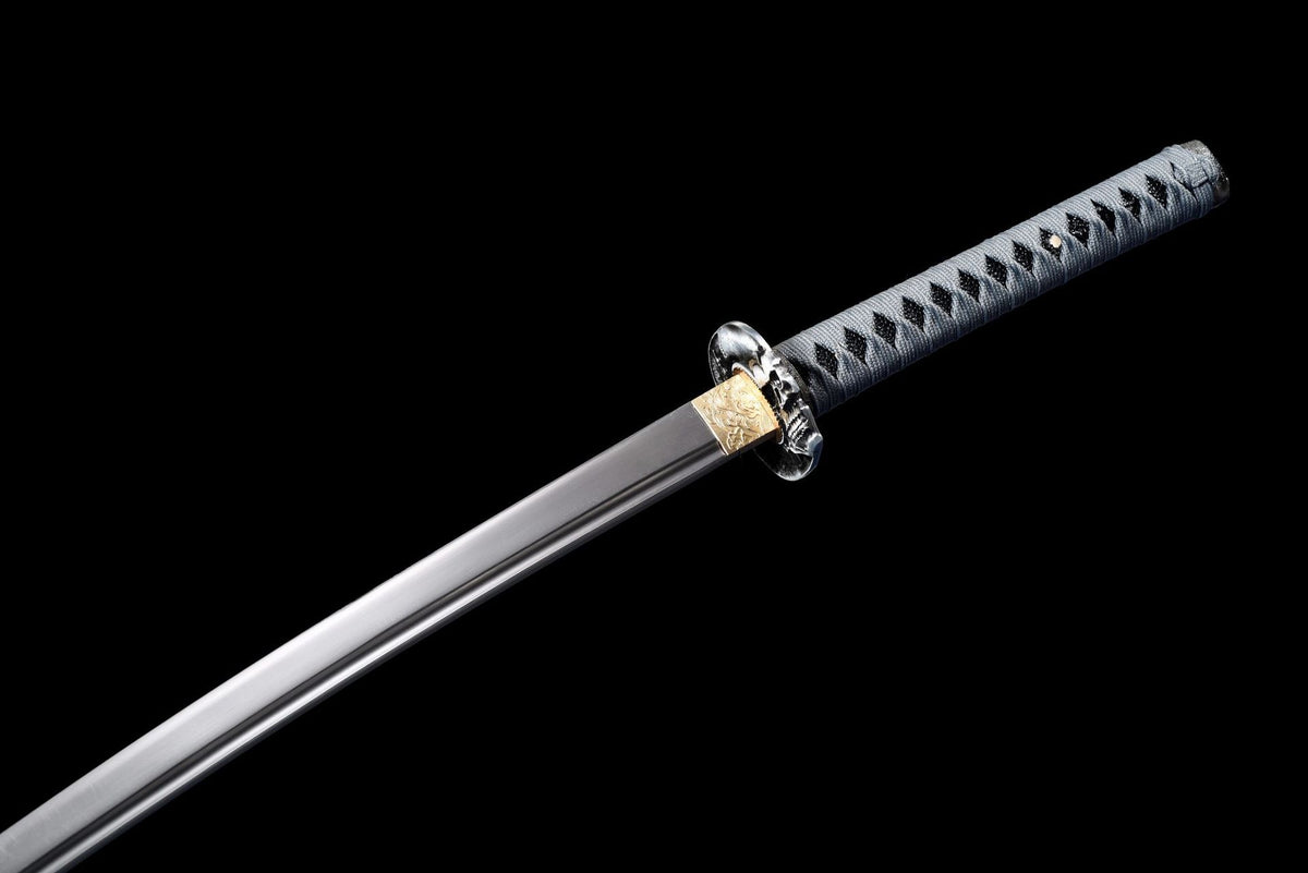 Silent Warrior Katana blade with bo-hi and gray-wrapped tsuka