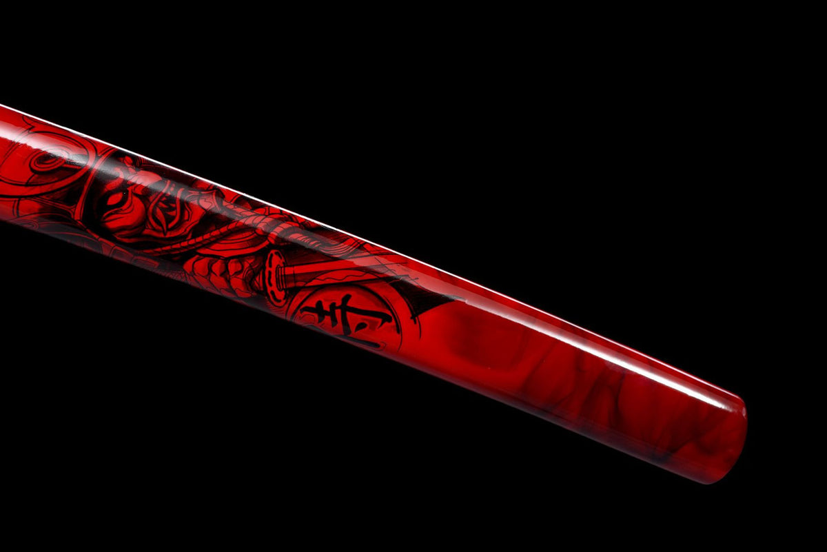 Red-and-black lacquered wood scabbard with black cord