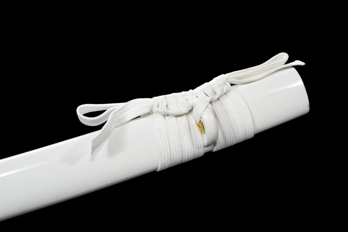 White lacquered wood scabbard mouth with cord detail