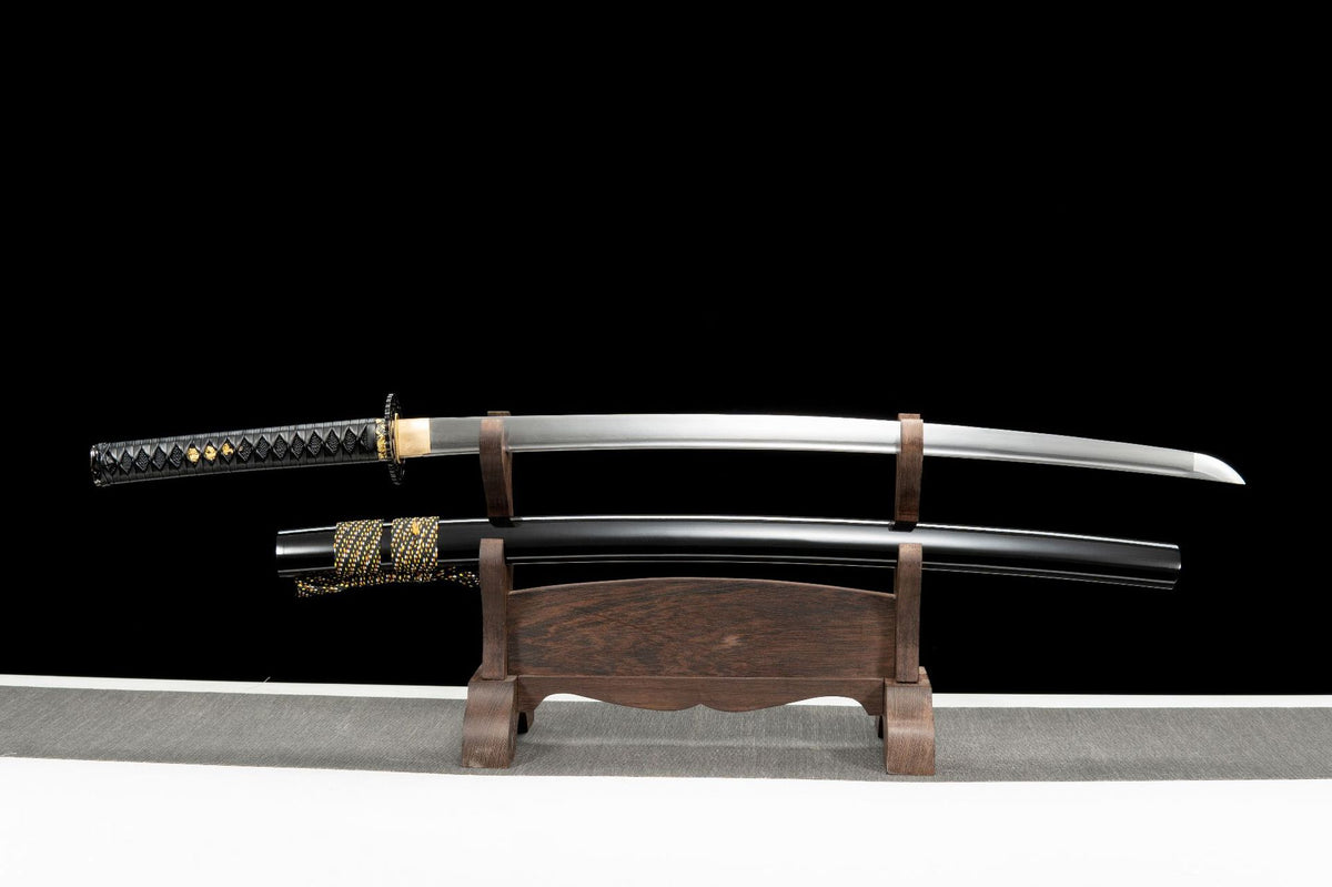 Shirobara Katana, a white rose katana with a high-carbon steel blade and black lacquered saya