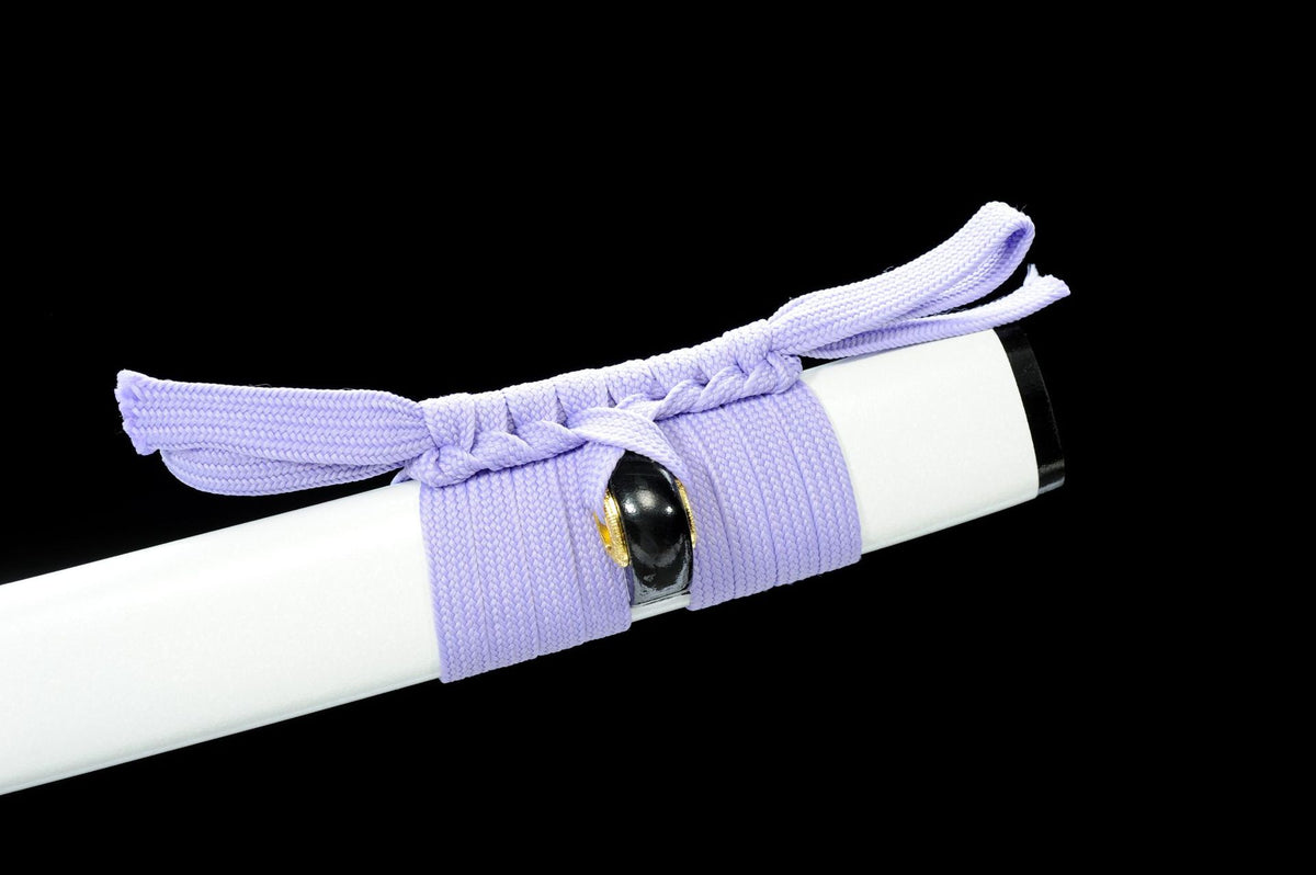 Lavender sageo tied around the matte white saya