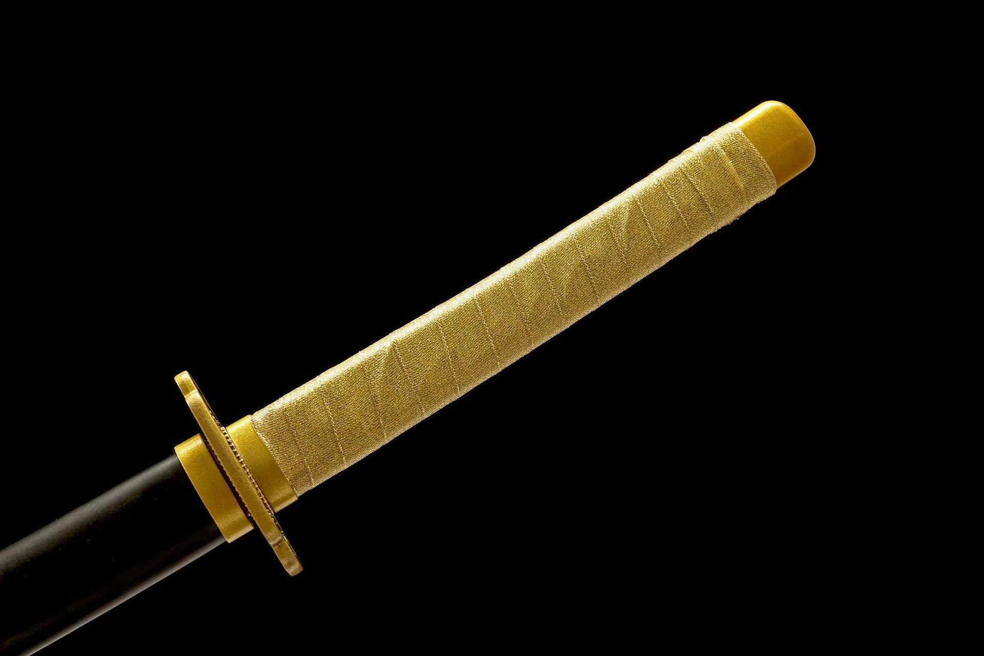 Gold-wrapped handle and black-and-gold guard of Yoriichi Tsugikuni Katana