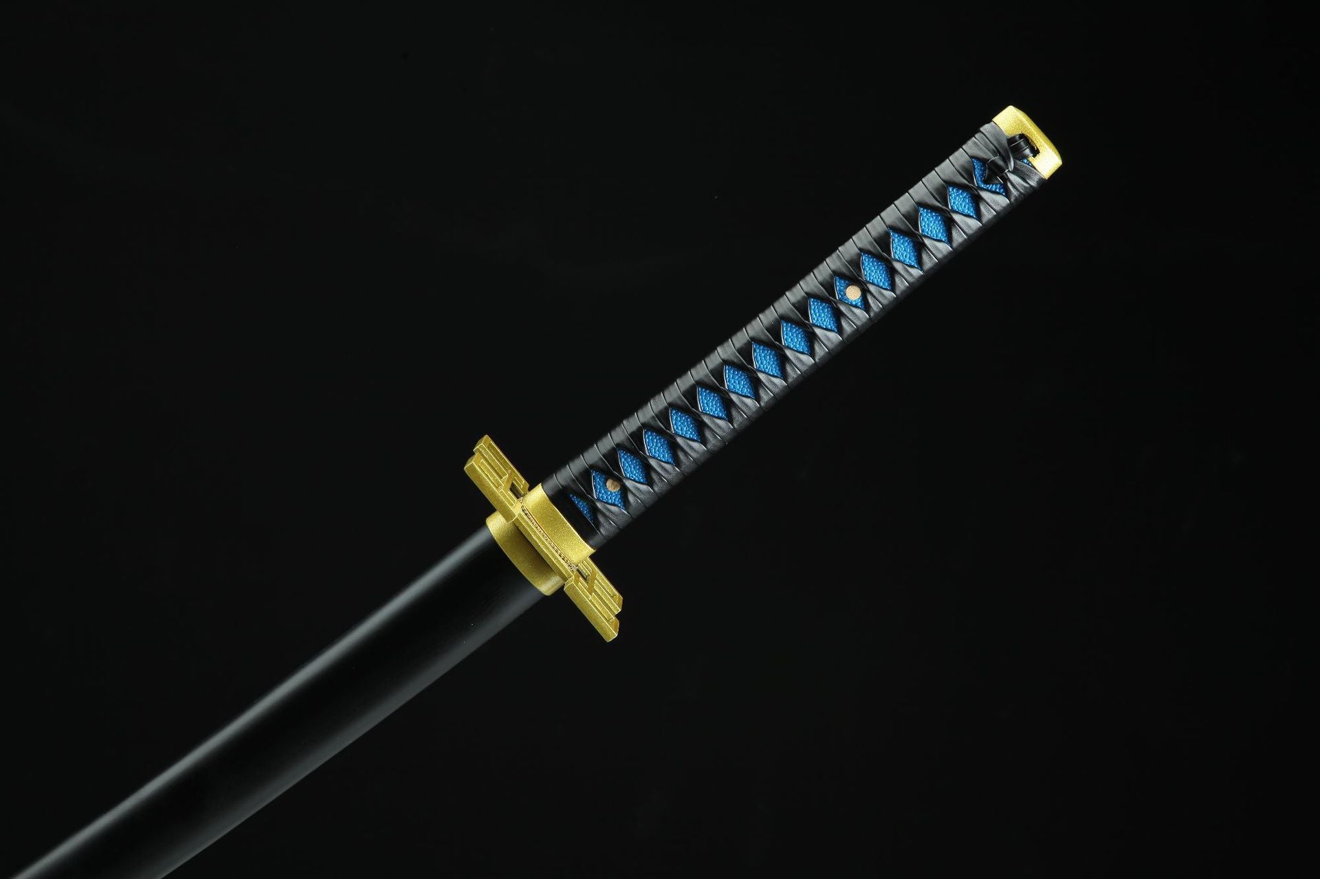 Muichiro's sword handle wrapped in black cord over a blue grip from Demon Slayer.