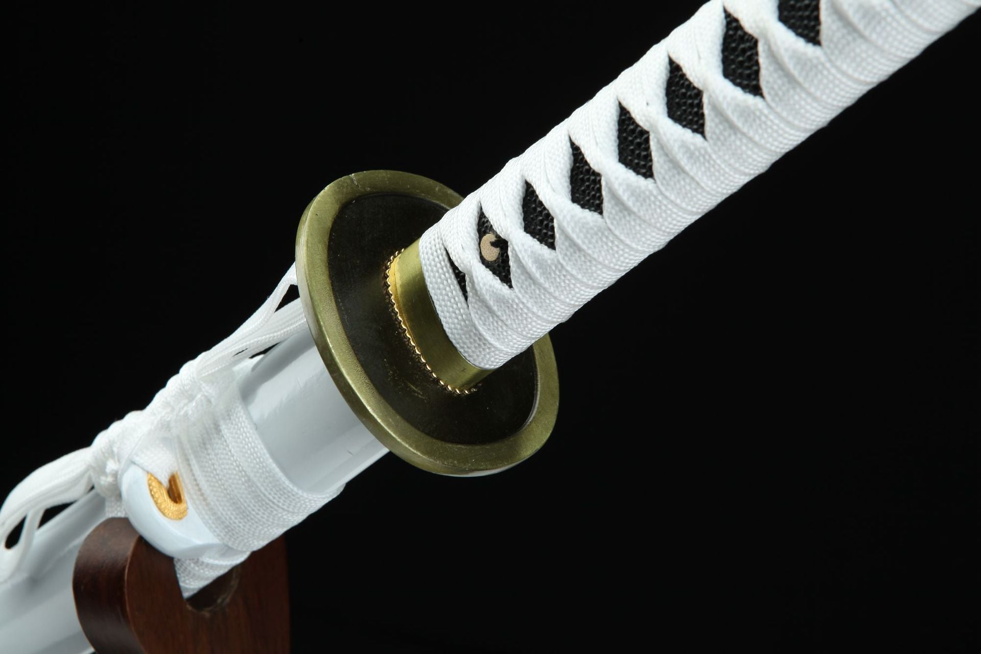 Close-up detail of Wado Ichimonji sword guard and handle.