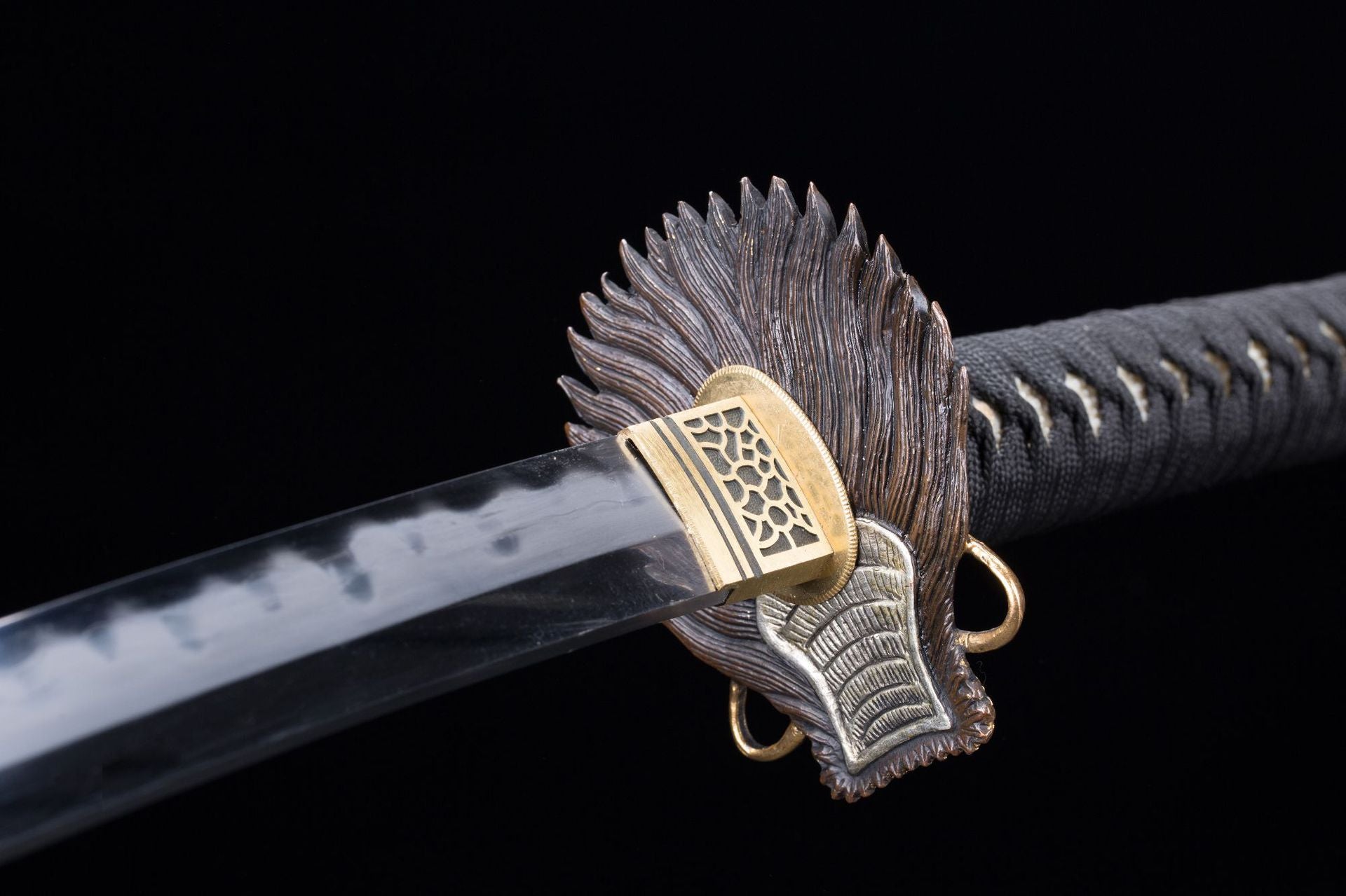 Back view of the traditional dragon-head tsuba for a Loong katana.
