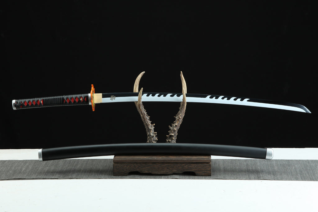 Tanjiro’s Nichirin sword from Demon Slayer featuring Flame Hashira’s guard.