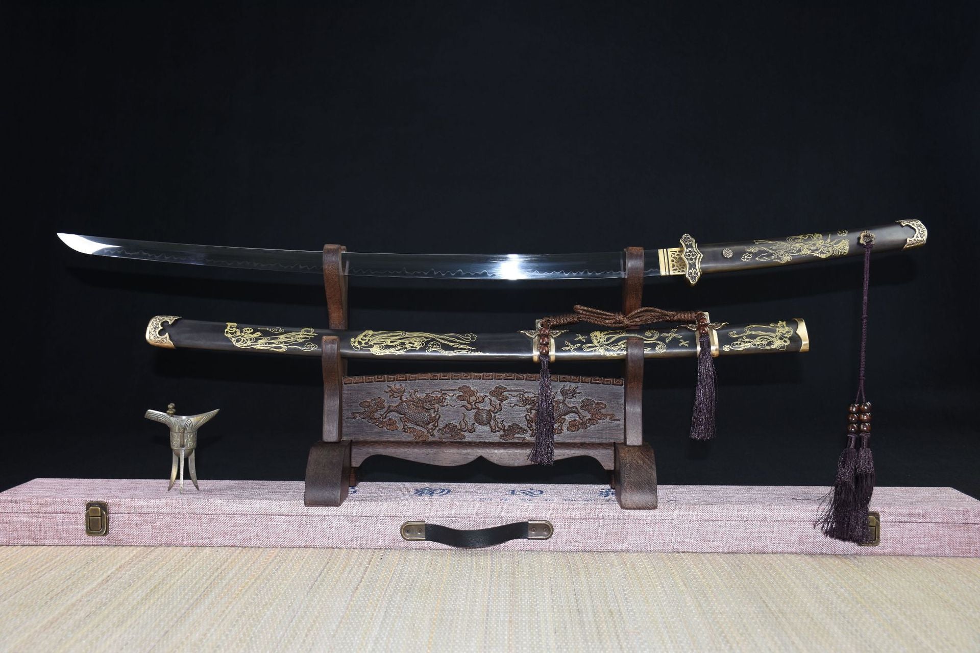Celestial Japanese Samurai katana sword featuring a fairy goddess design on the scabbard.