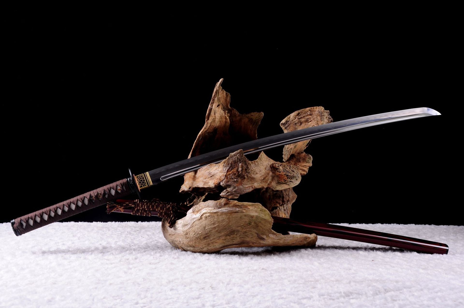 Kashin katana displayed with traditional steel blade and koshirae.