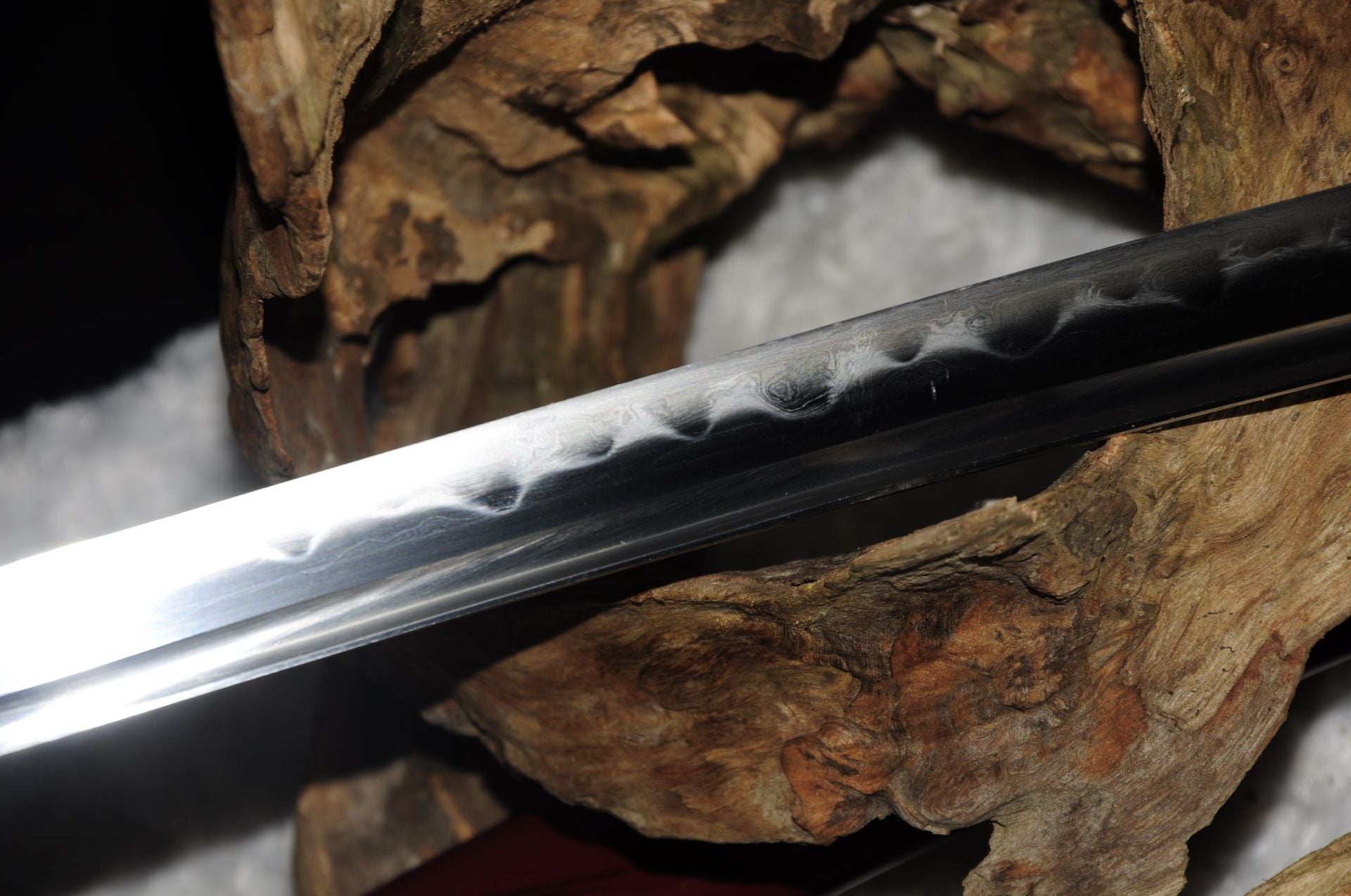 A Kashin katana's kobuse forged blade with a polished hamon.
