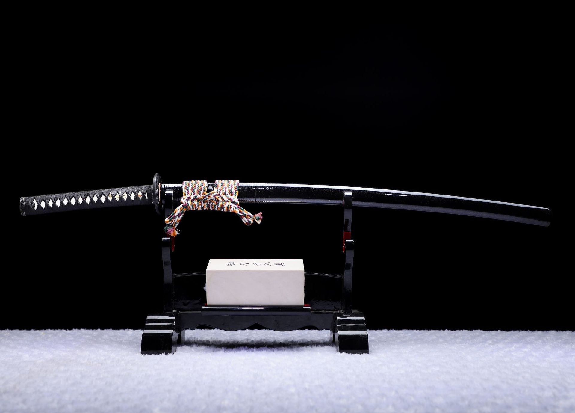 Complete display of the Kuro ShiShi katana featuring the full koshirae.