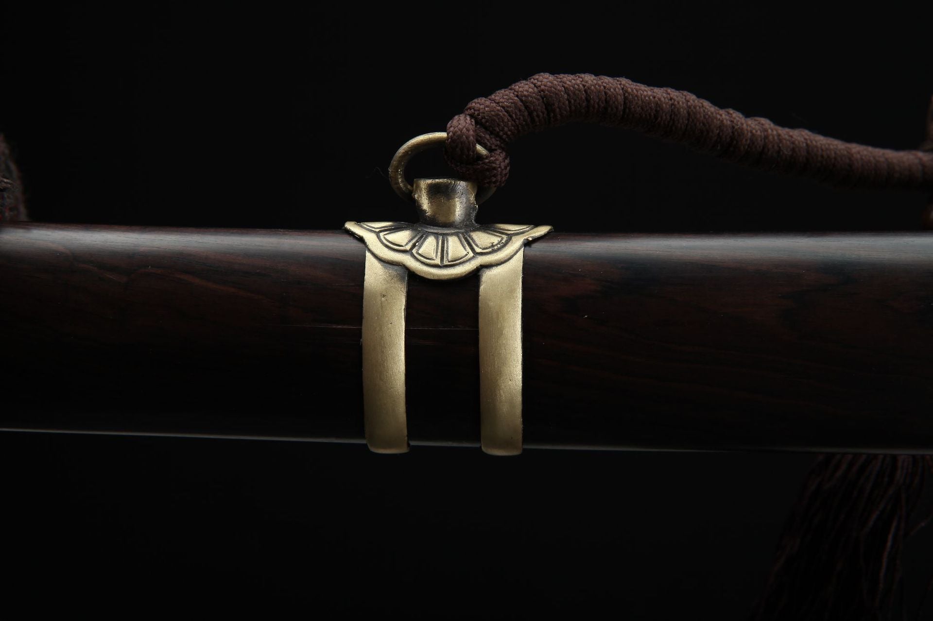 Close up of the Lion samurai sword copper kurikata